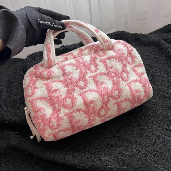 Auth Dior Pink Terry Cloth Trotter Monogram Mini Bag - Vintage - Picture 2 of 16